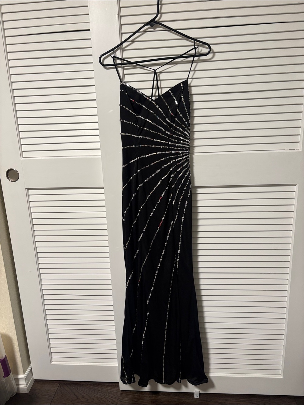 Black Beaded Spaghetti-Strap Evening Dress